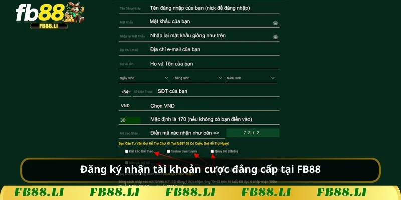 Đăng ký nhận tài khoản cược đẳng cấp tại FB88
